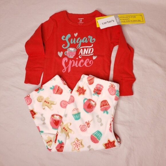 Christmas Pajama Set Sugar and Spice Fleece Cotton Two Pieces Size 18 Months - Picture 1 of 3